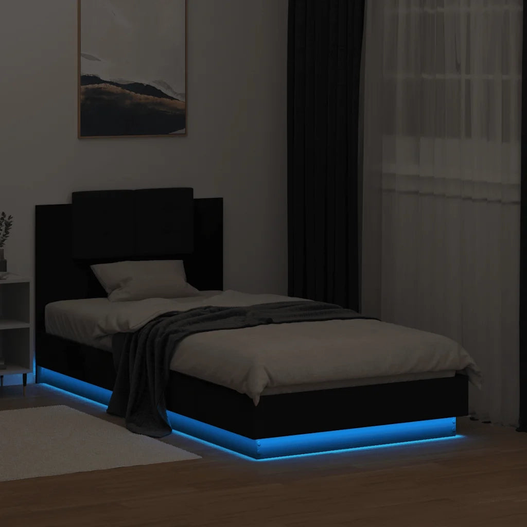 Giroletto con Testiera e LED Nero 75x190 cm 3210067