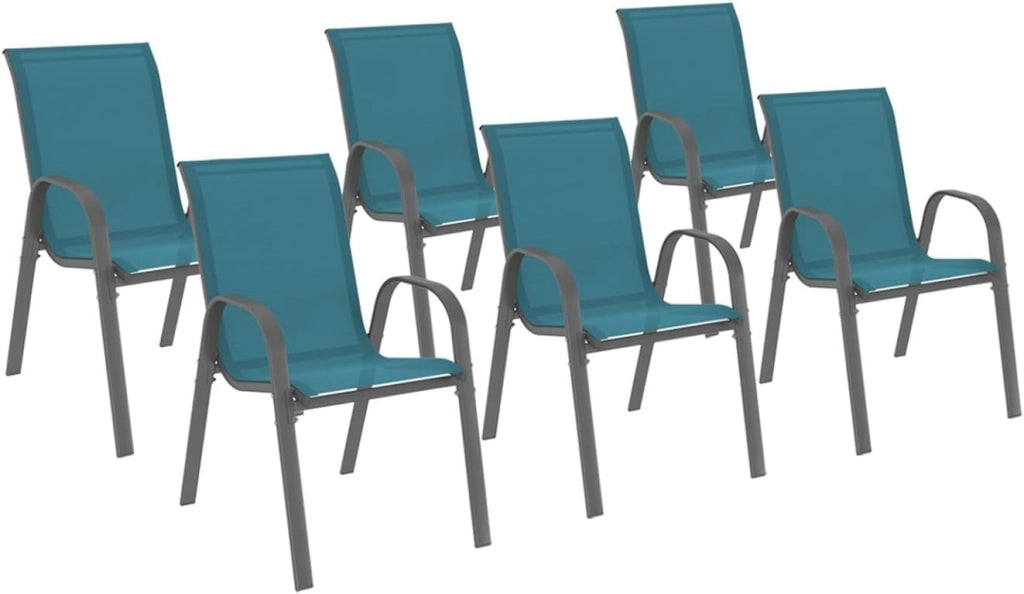 Set di 6 sedie da giardino impilabili LYMA in metallo e textilene di colore blu anatra