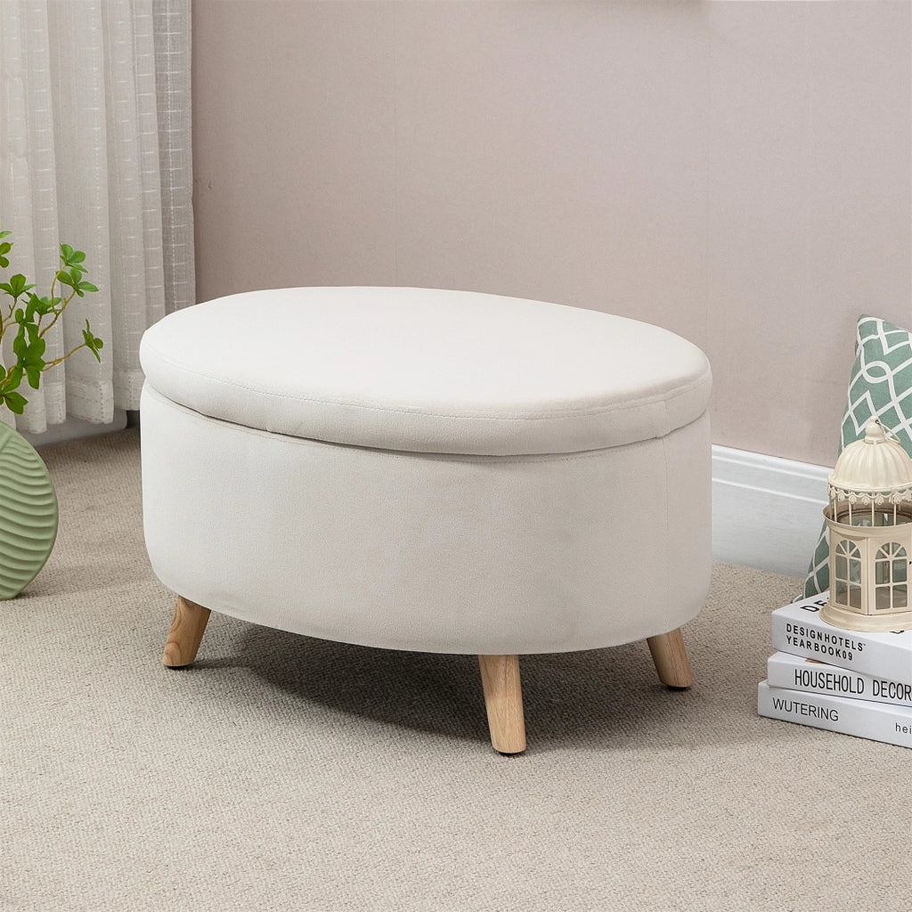 Panca imbottita con contenitore ¨C Xylo ¨C velluto beige ovale 71x51,5x42 cm