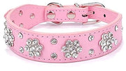 Collare per Cani con Fiori - Dimensioni Adattabili - Foderato in Pelle - Diamanti in Oro - Collare per Cane - 5 Orecchini Adattabili - Collare per Cane con Cerniera