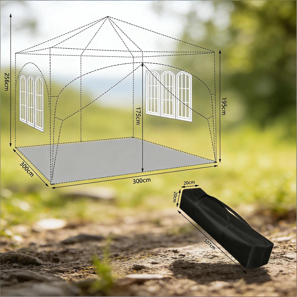 Gazebo da Giardino Pieghevole 3x3 m Verde con Pareti Laterali, Struttura in Metallo e Tessuto Oxford 210D
