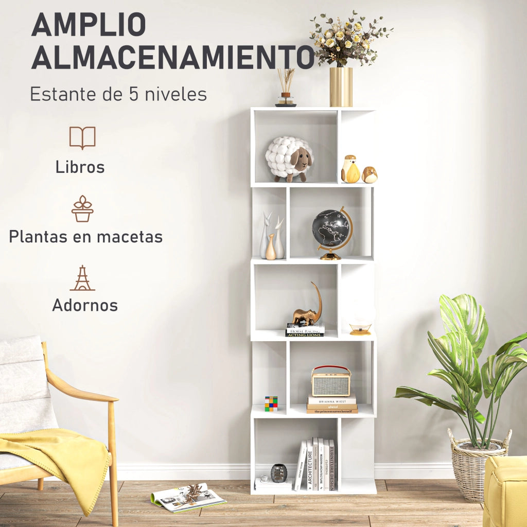 Libreria Scaffale 5 Livelli Scomparti Aperti ¨C Zephmum ¨C Bianco 60x24x184,5 cm