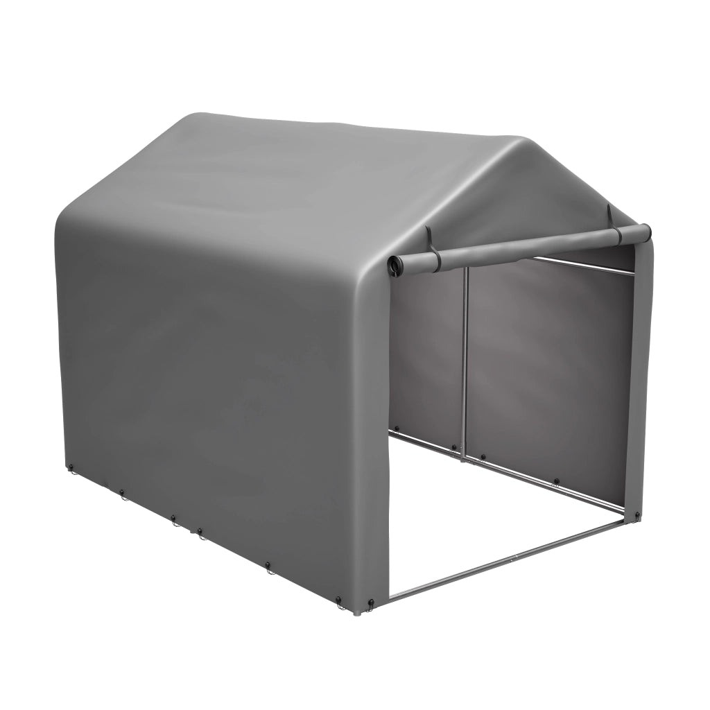 Garage per biciclette 160x220x165 cm grigio, porta a rullo, struttura in acciaio nero verniciato a polvere, PE resistente alle intemperie