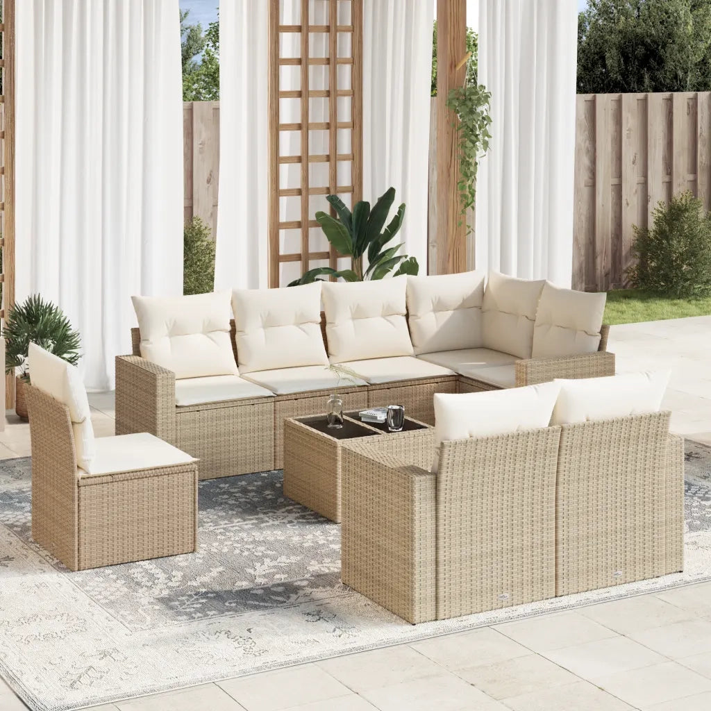 Set Divano da Giardino 9 pz con Cuscini Beige in Polyrattan 3251585