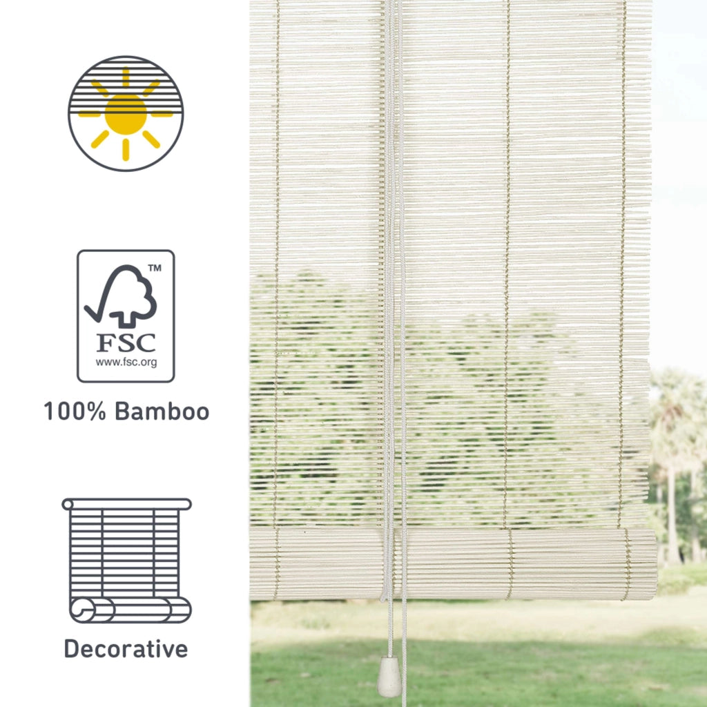Tenda a rullo oscurante in bamboo naturale Bianco 90x175 cm