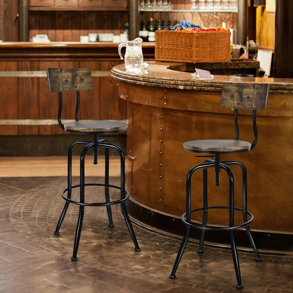 Set di 2 Sgabelli da Bar, Sgabello Girevole con Schienale Staccabile e Poggiapiedi, Altezza Regolabile da 69-76 cm, per Casa Cucina Bar