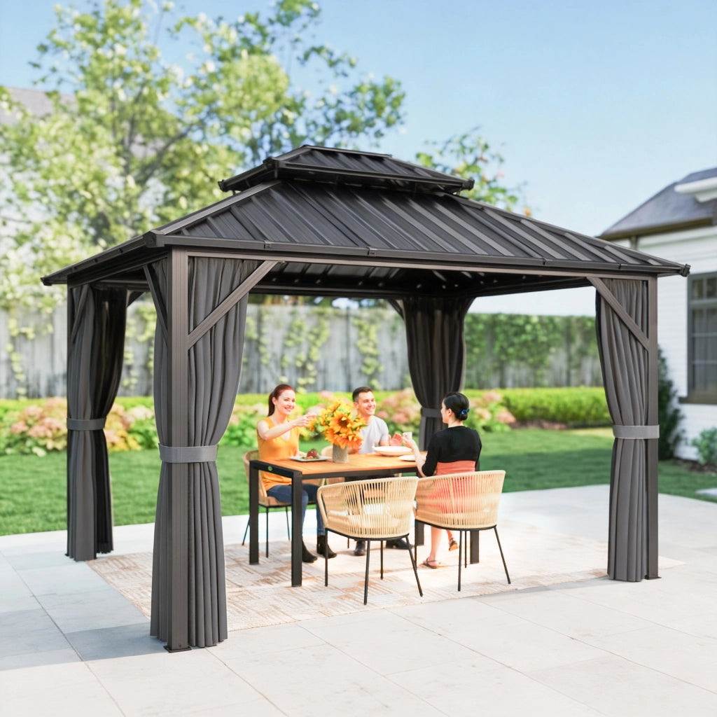 Gazebo con Tetto Rigido in Acciaio ¨C Minimal ¨C Grigio Scuro 300x360 cm