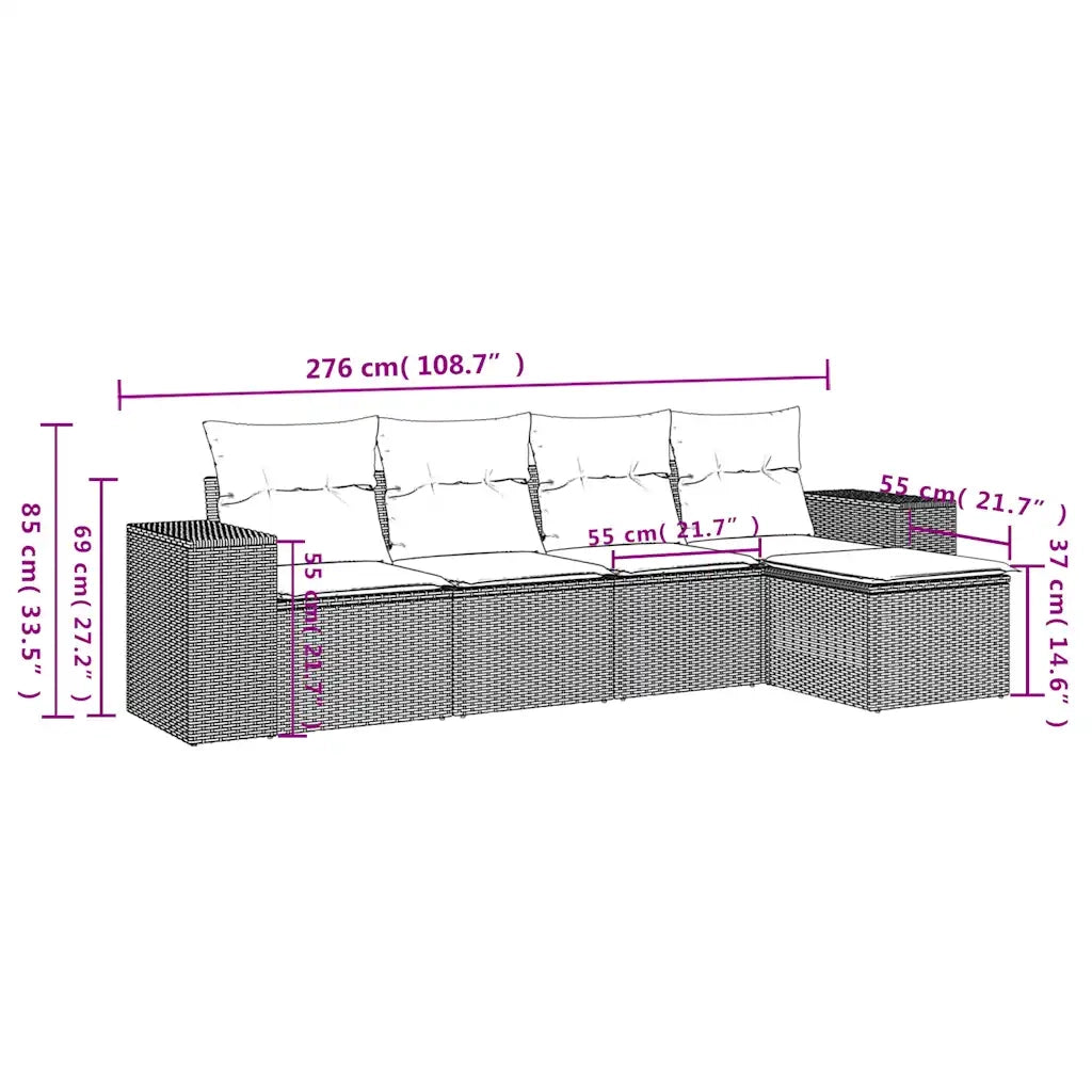 Set Divano da Giardino 5 pz con Cuscini Marrone in Polyrattan 3222492