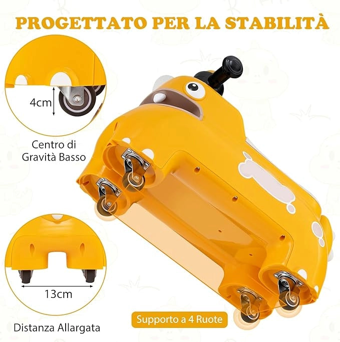 Macchina a Spinta per Bambini, Giocattolo Cavalcabile con Spazio Nascosto Luci Musica e Clacson, Macchina da Passeggio a Spinta con 4 Ruote, Regalo per Bambini 18+ Mesi (Giallo)
