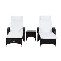 Set da Giardino con 2 Sedie a Sdraio con Schienale Reclinabile e Tavolino Basso in Rattan PE, Marrone
