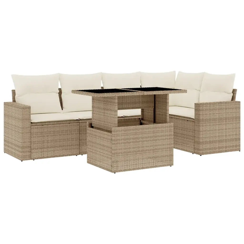 Set Divano da Giardino 6 pz con Cuscini Beige in Polyrattan