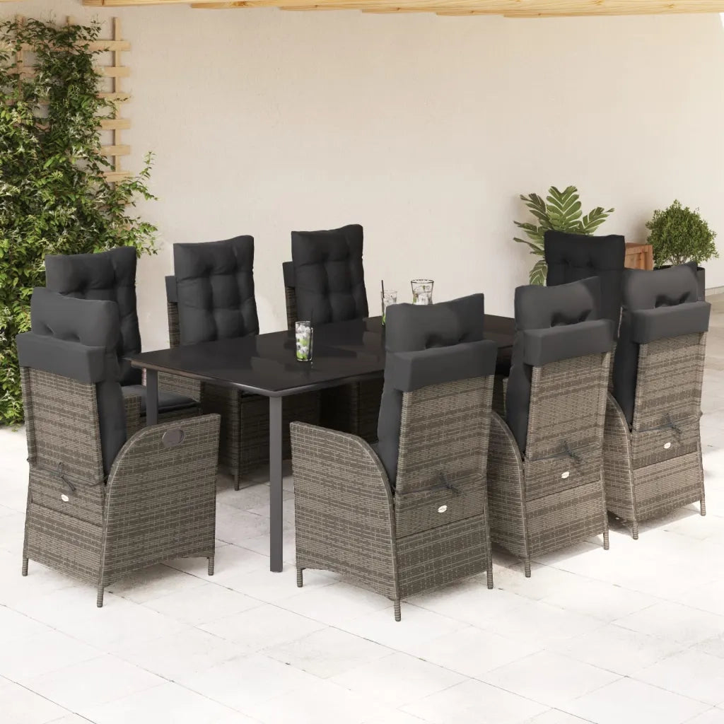 Set da Pranzo da Giardino 9 pz con Cuscini in Polyrattan Grigio 3213233