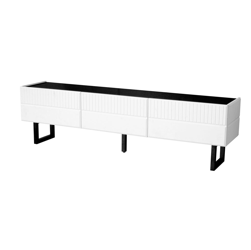 Mobile TV ULEVR 170x35x47 cm con 3 cassetti e gambe in ferro, nero e bianco