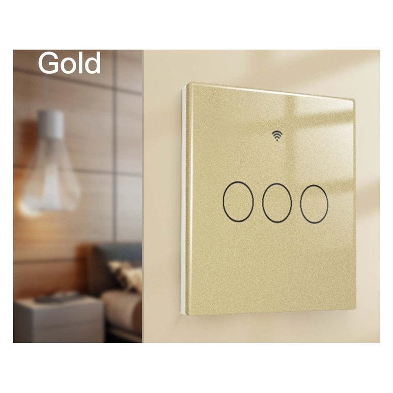 Interruttore Wifi Da Parete 86X86 Pannello Touch 3 Tasti Colore Oro WiFi + RF 433 Compatibile con Amazon Alexa e Google Home