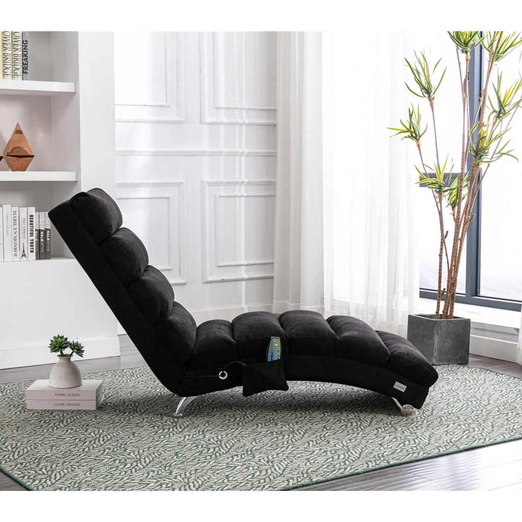 POLTRONA massaggiante 55x148x84 cm Lino nero con tasca laterale
