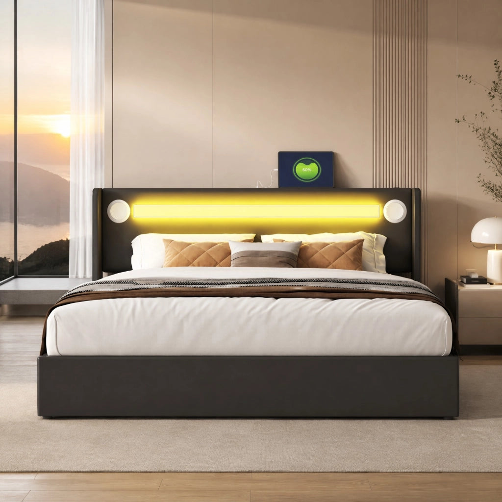 Letto matrimoniale contenitore 160x200 cm con LED e Bluetooth