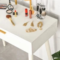 Tavolo Trucco con Specchio e 2 Cassetti per Accessori, in Legno, 80x40x123 cm, Bianco