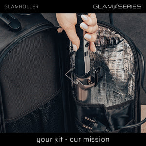 GlamSeries GlamRoller Trolley, valigia per trucco con 4 trousse, valigetta per make-up artist con scomparto con protezione termica, organizer per makeup artist, parrucchieri