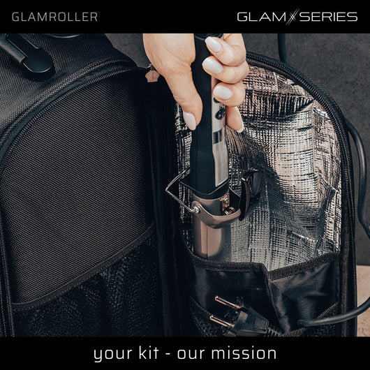 GlamSeries GlamRoller Trolley, valigia per trucco con 4 trousse, valigetta per make-up artist con scomparto con protezione termica, organizer per makeup artist, parrucchieri
