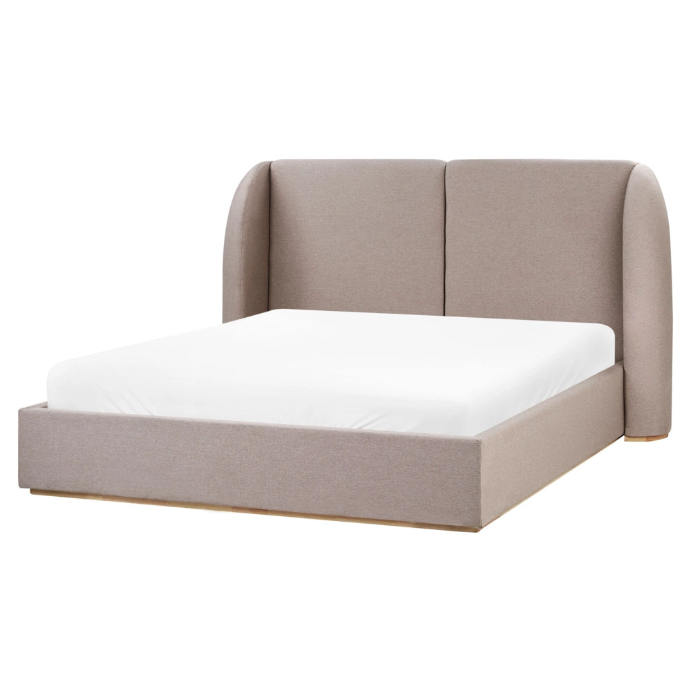 Letto matrimoniale con contenitore rivestito in tessuto tortora con ampia testata 160 x 200 cm camera da letto elegante