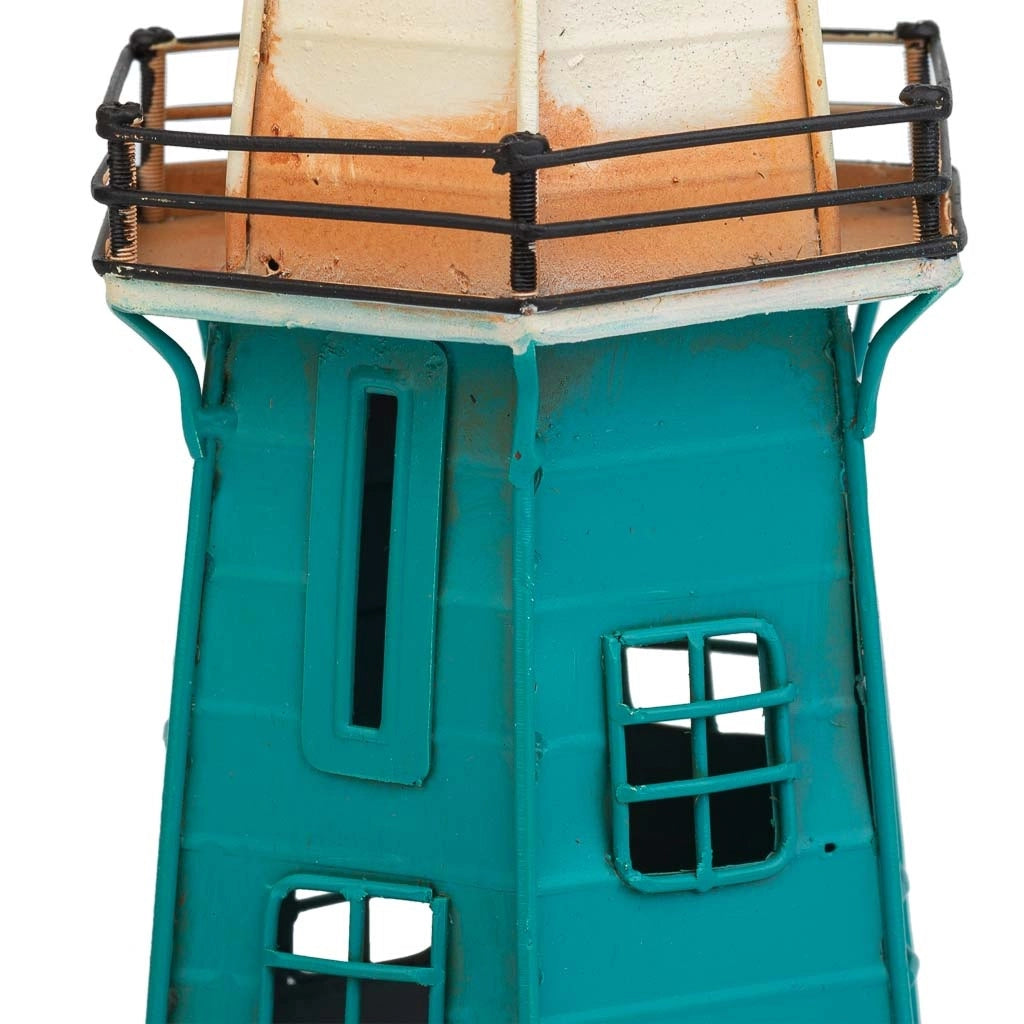 Salvadanaio faro in metallo blu 13,5x12x30h