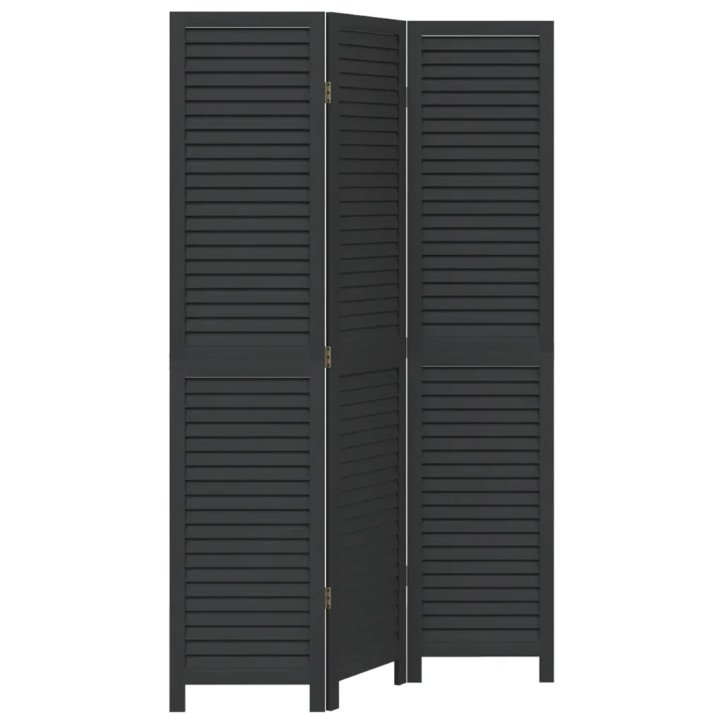 Divisorio Ambienti 3 Pannelli Nero Legno Massello di Paulownia 358846
