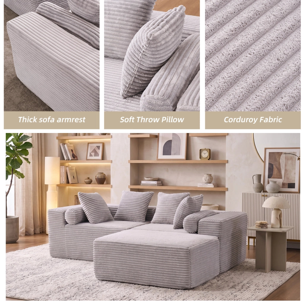 Divano modulare angolare con chaise longue senza montaggio in schiuma e molle grigio per soggiorno e appartamenti