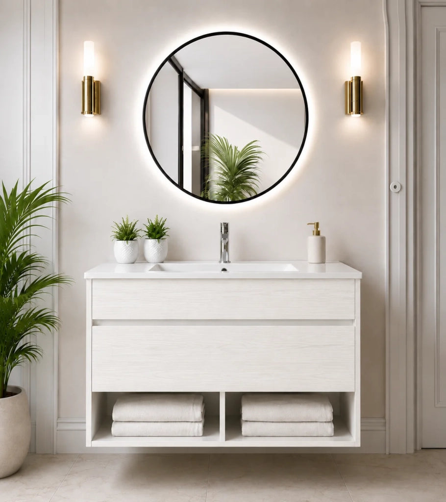 Mobile bagno sospeso con lavabo ORIGENBATH NEBARI con cassetto 80x40 cm bianco