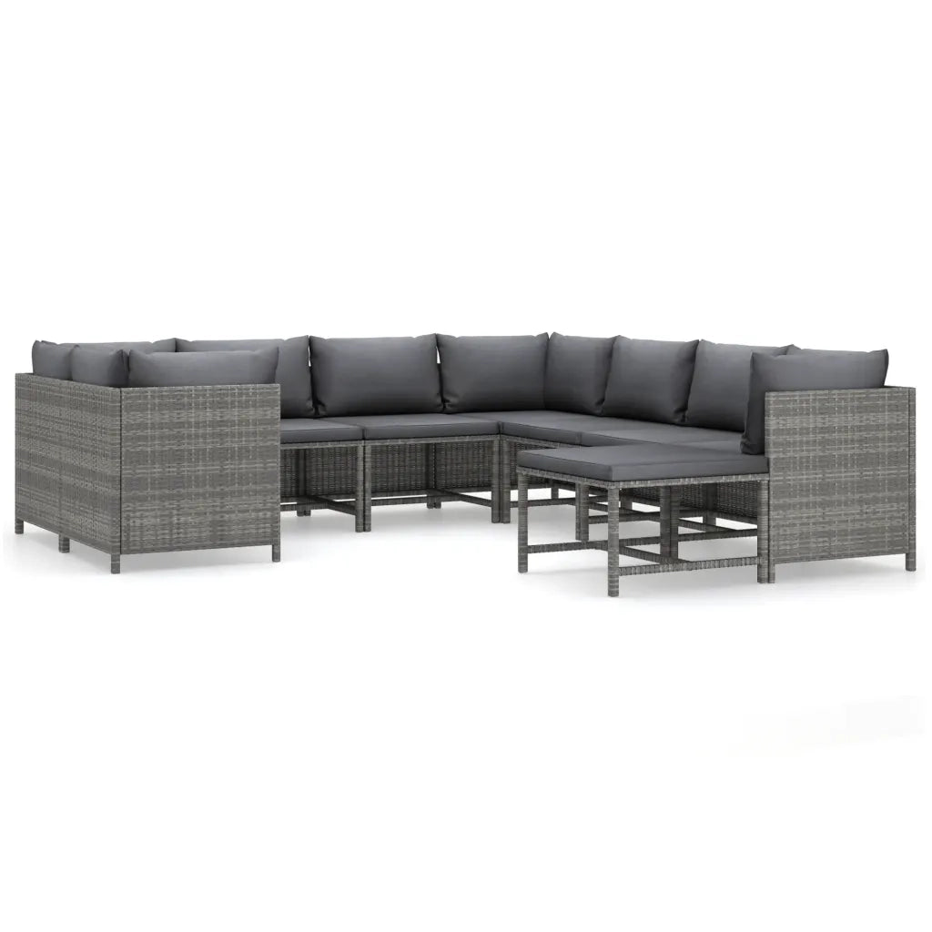 Set Divani da Giardino 9 pz con Cuscini in Polyrattan Grigio