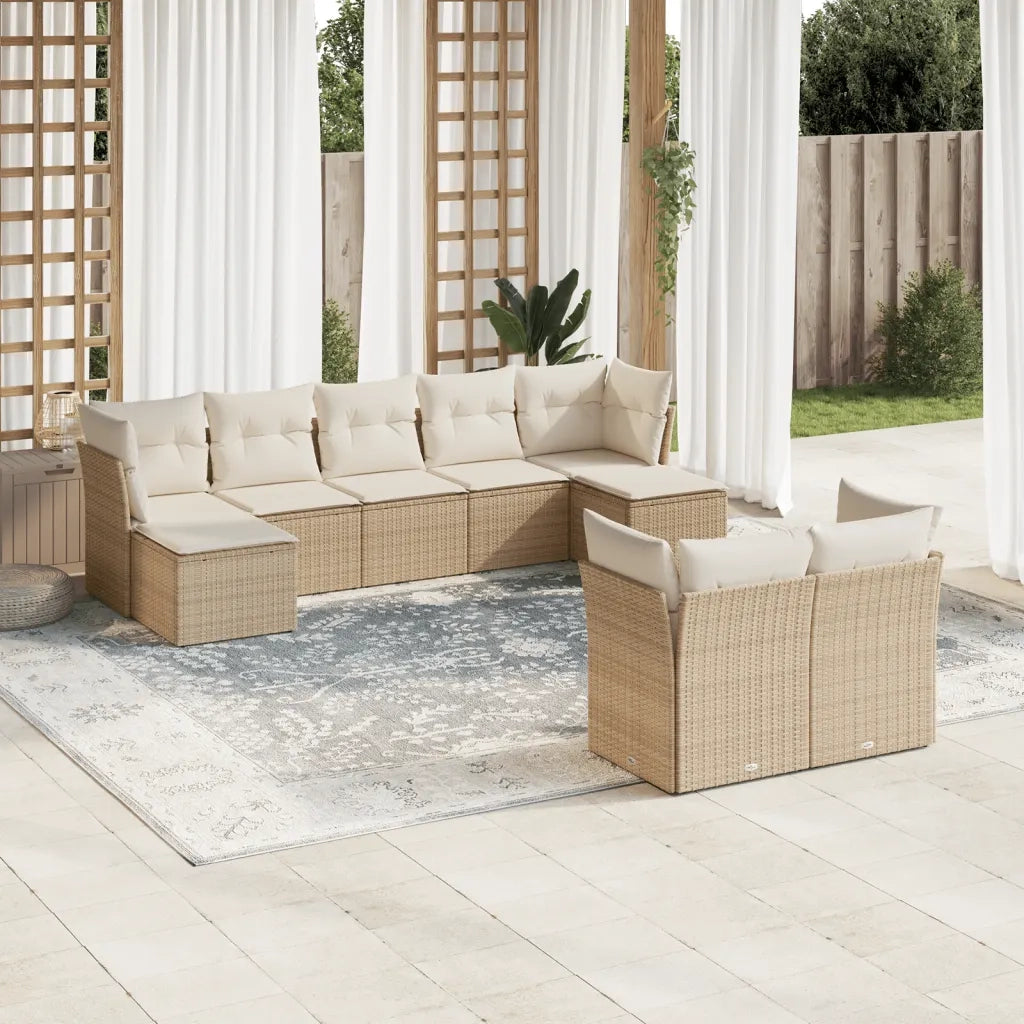 Set Divano da Giardino 9 pz con Cuscini Beige in Polyrattan 3218308