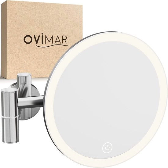 Specchio cosmico con illuminazione, caricabile, da appendere in bagno, 5x ingrandimento, 360 gradi