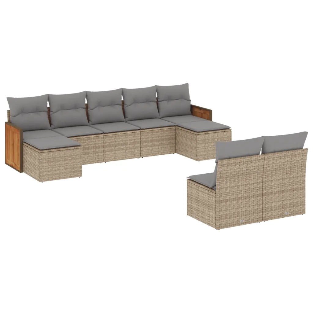 Set Divano da Giardino 9 pz con Cuscini Beige in Polyrattan 3228054