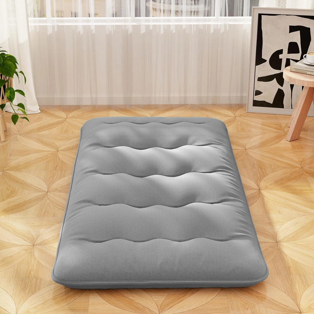 Materasso Futon Pieghevole, Materasso Portatile con Sacca da Trasporto per Camping, Materasso da Terra con Copertura Lavabile (Grigio,200 x 90 cm)