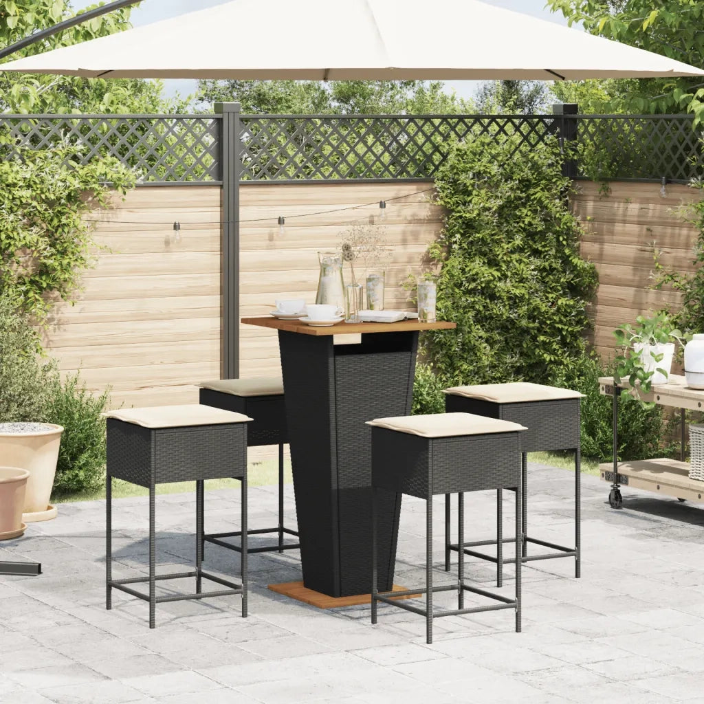 vidaXL Set Bar da Giardino 5 pz con Cuscini in Polyrattan Nero