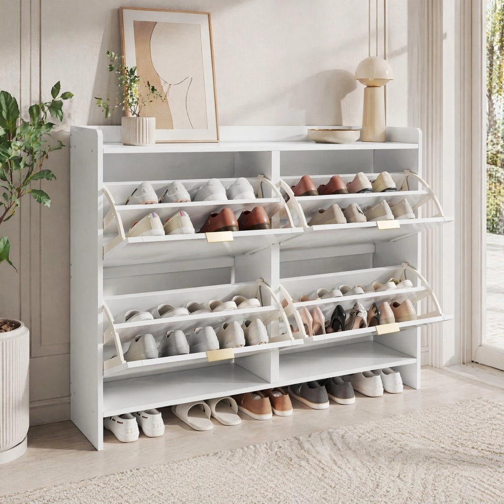 Scarpiera moderna ad arco con vano estraibile; 110x90x24 cm; bianco in truciolare