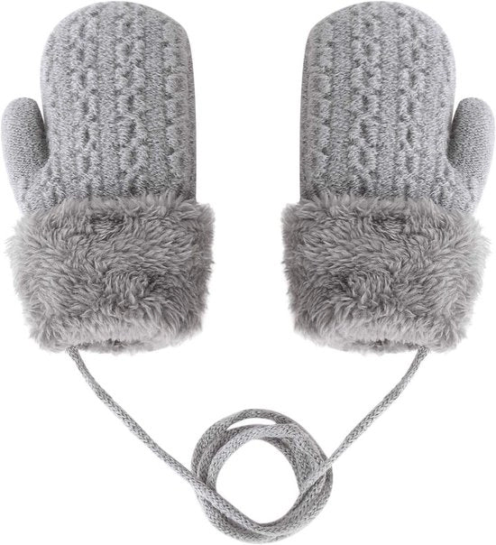 Manopole in lana per bambini e piccoli bambini | Guanti invernali per bambini | Caldi e carini | Grigio con imbottitura in fleece | Adatti da 1 a 6 anni | Con cordoncino