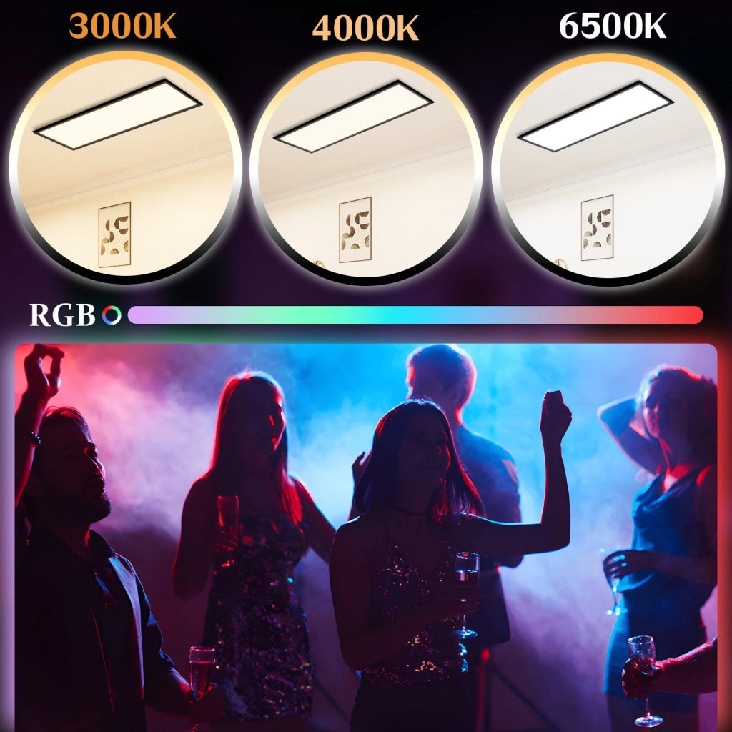 ZMH Plafoniera LED 100x25 cm Dimmabile RGB a Soffitto Piatto con Telecomando 24W Nero Rettangolare per Ufficio