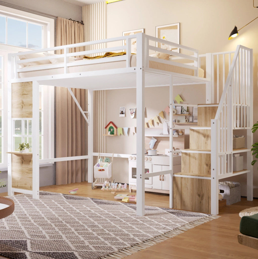 Letto a soppalco 140x200 cm con scala contenitore e area gioco