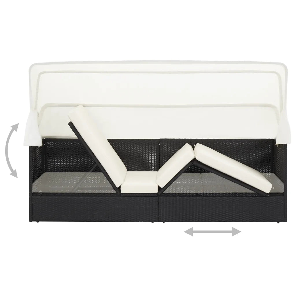 Divano da Giardino con Tettoia-Sofa da Giardino-Divano da esterno in Polyrattan Nero