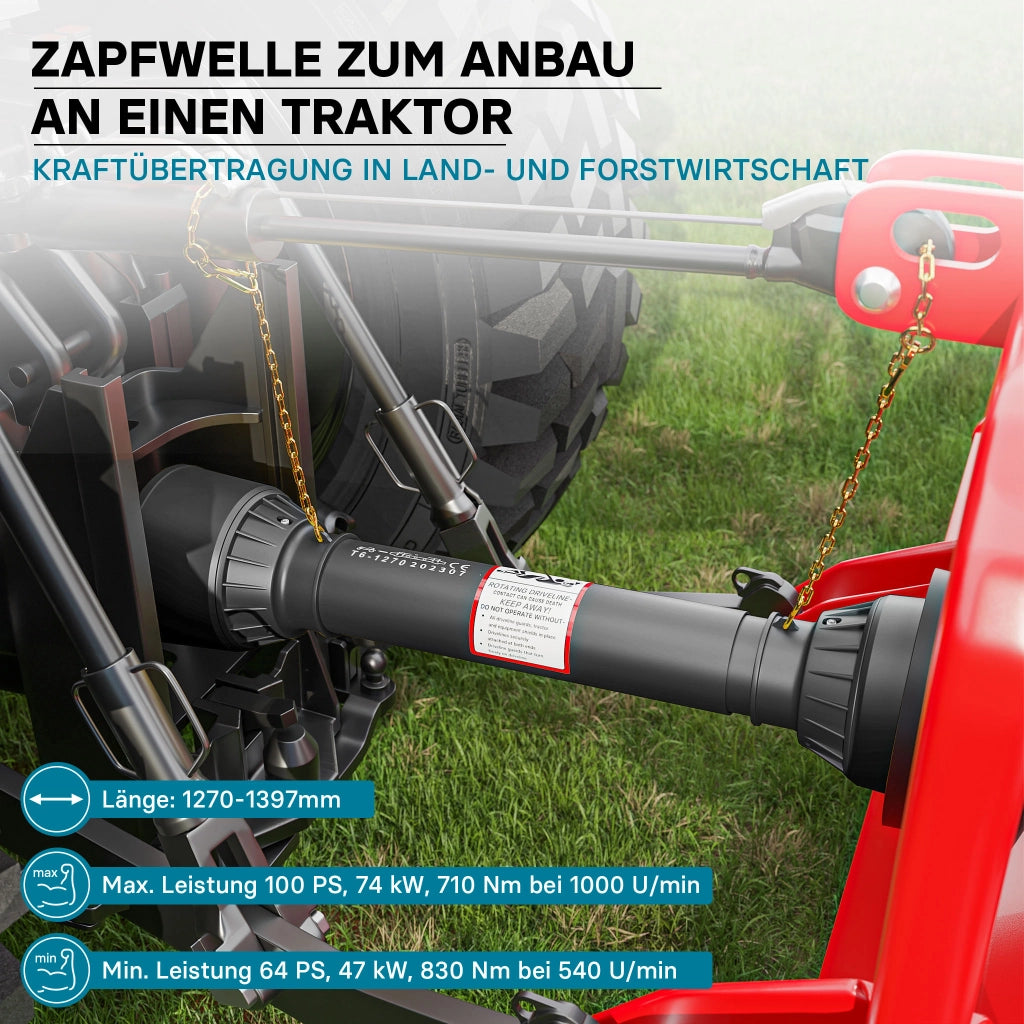 Albero cardanico T6 giunto 1270-1397mm 830Nm 540rpm 74kW (100CV), 2x 1 3/8" 6 denti Cardano agricolo