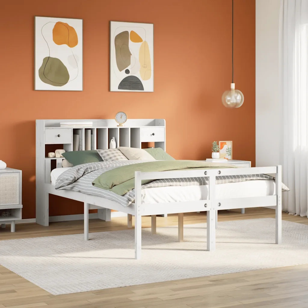 Letto Libreria senza Materasso Bianco 150x200 cm Legno di Pino 3322058
