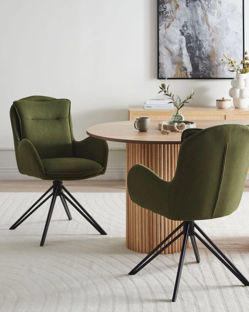 Set di 2 Sedute imbottite in tessuto verde scuro Gambe in metallo nero stile Retro