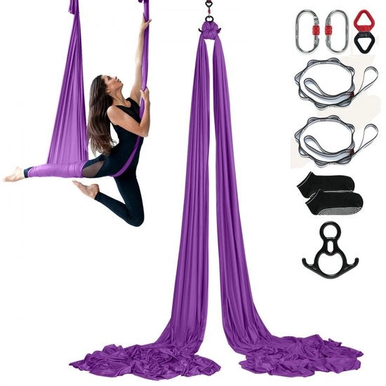 Matita Yoga Aerea - Set di Sospensione Yoga - Dimensioni 8 x 2,8 m - Capacità di Sostegno 1000 kg - Incluso Anello di Acciaio e Maniglia di Alluminio - Incluso Set di Yogamitiche - Blu