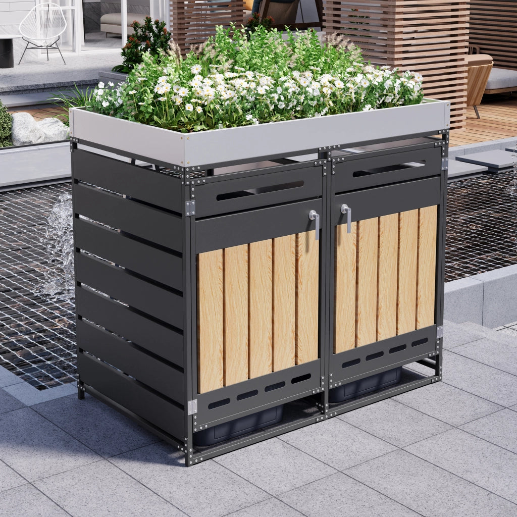 Box Portarifiuti con Fioriera ¨C MINIMAL ¨C Legno, Metallo, con Serratura