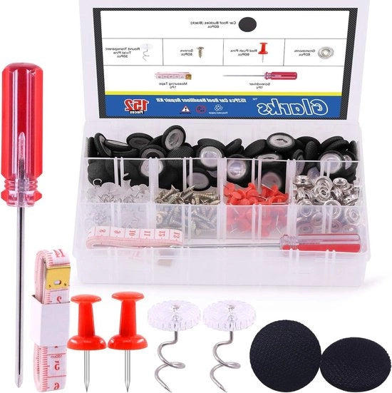 Kit di riparazione per tettuccio di auto - 60 pezzi di chiodi a testa nera e spilotti rossi - Adatto per grandi marche automobilistiche (Nero 152 set)
