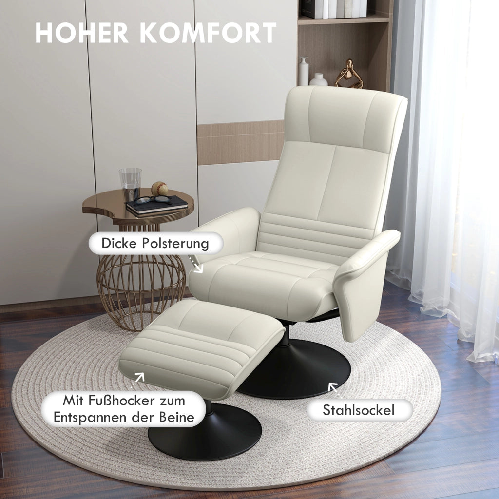 Poltrona relax con poggiapiedi ¨C Xylo ¨C girevole reclinabile tessuto crema