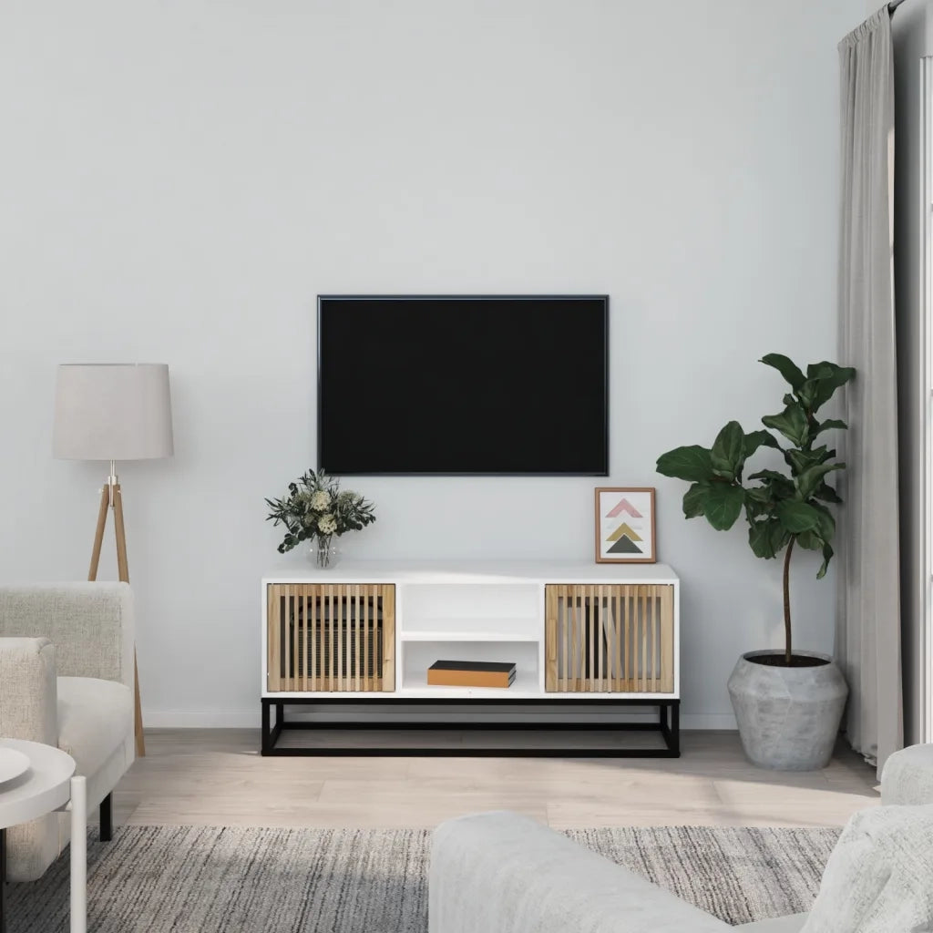 Mobile Porta TV Bianco 105x30x45cm in Legno Multistrato e Ferro 352097