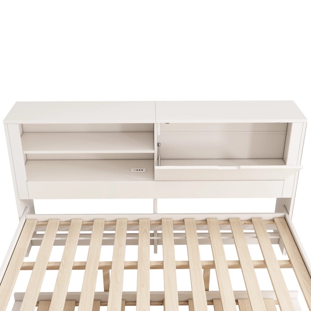 DESMIU Divano letto 140 × 190 cm 2 posti con letto estraibile, contenitore, USB e Type-C, senza materasso, bianco