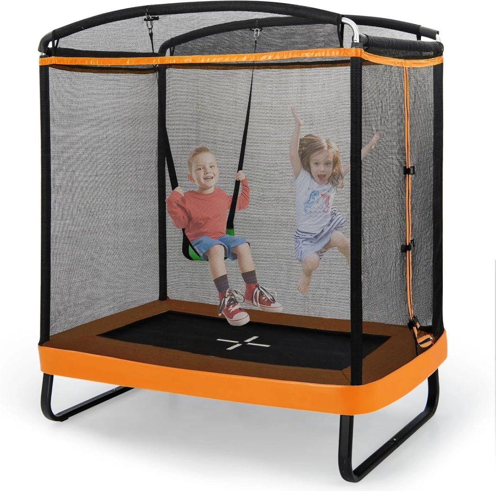 Trampolino Elastico per bambini con Altalena, Rete di Sicurezza, Trampolino Rettangolare Portato 100 kg, Tappeto da Salto all'Aperto, Tappetino per Saltare, 190x122x210 cm