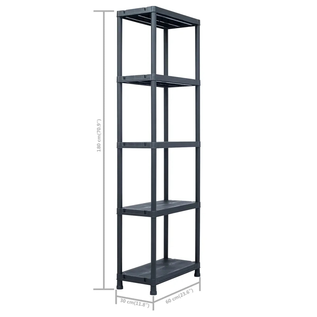 Scaffali 5 pz Nero 125 kg 60x30x180 cm in Plastica CFW5121572
